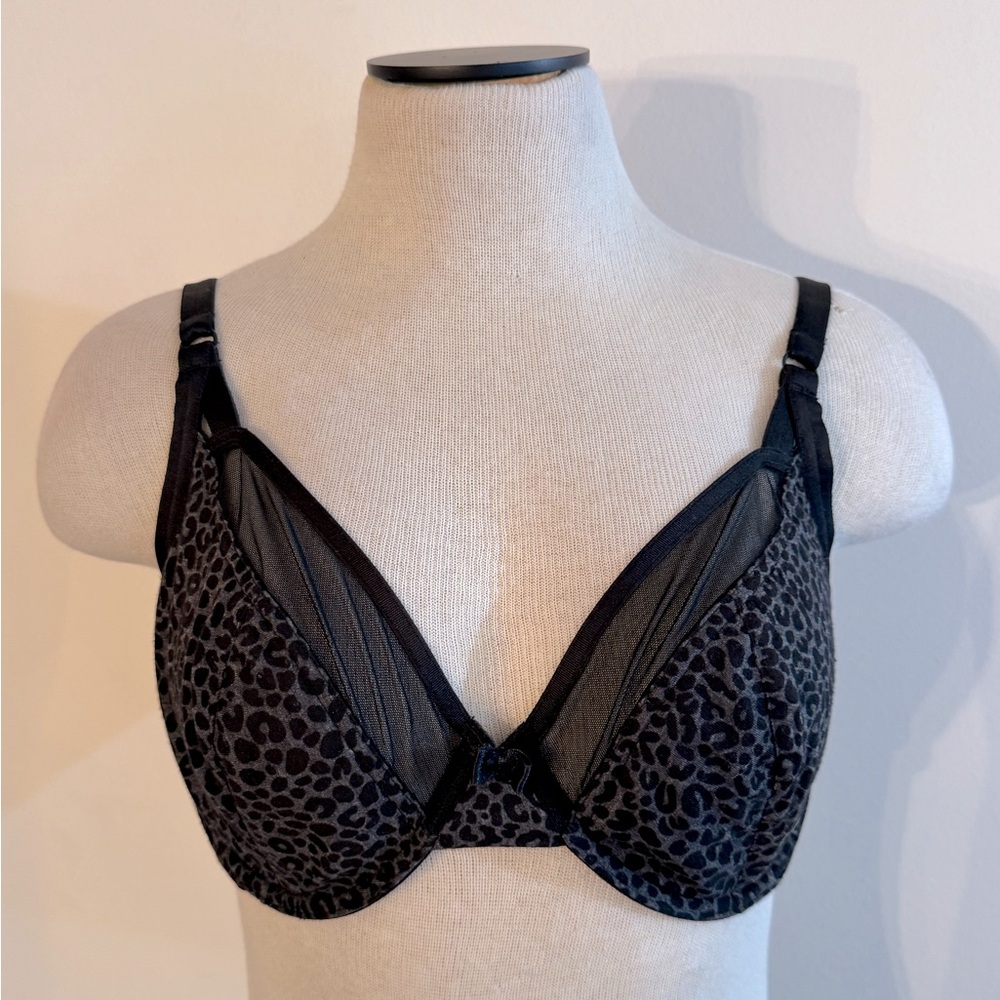Gilligan & O’Malley Black Leopard Print Sheer Mesh Bra 38D NWOT